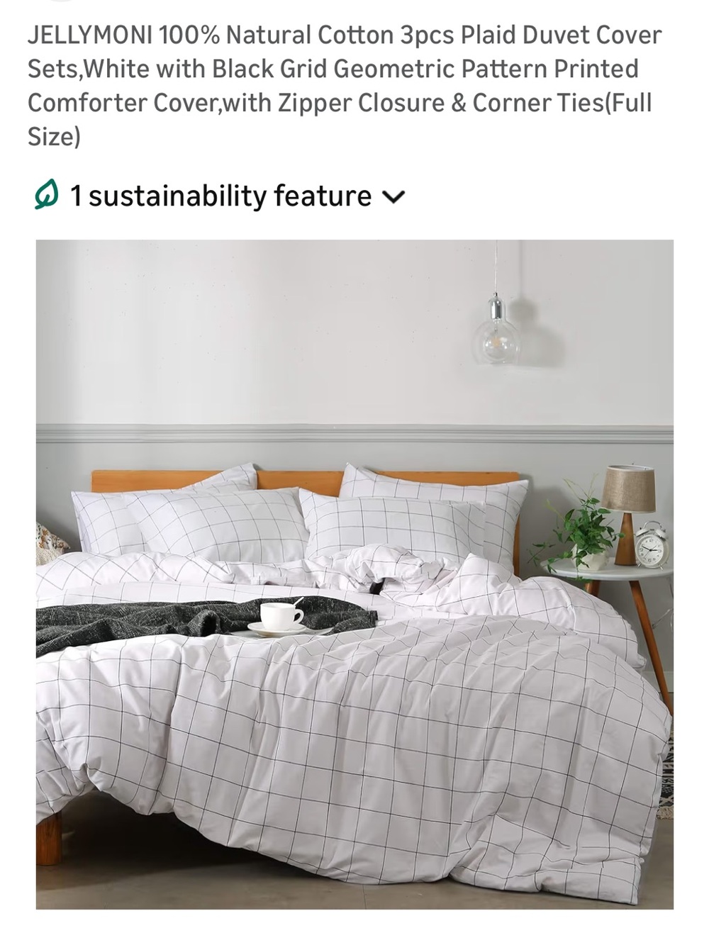 White and Black Grid Plaid Cotton Duvet Cover Set